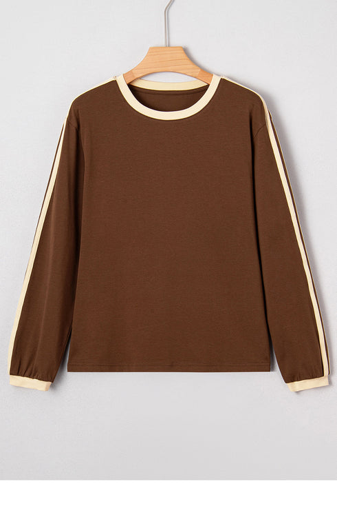 Varsity Stripe Ringer Crewneck Long Sleeve Top